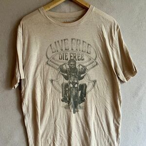 Lucky Brand California Live Free Die Free Biker Graphic T-Shirt Tan - Men’s